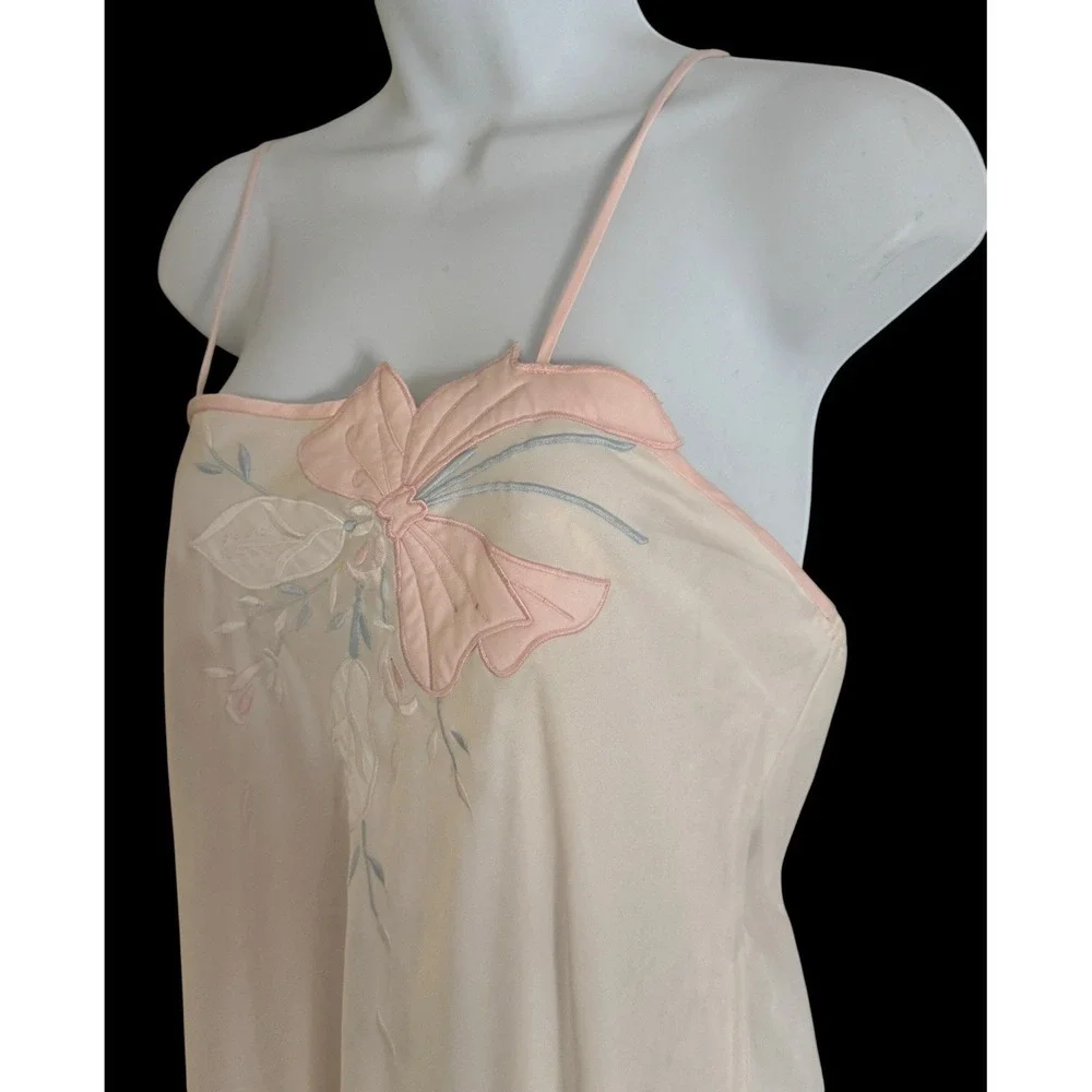 Vtg 80s Natori Slip Dress M Ivory Embroidered‎ Ivory Floral Applique Coquette